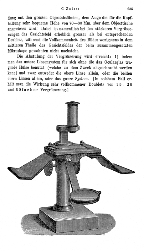 Carl Zeiss: Ein neues Präparir-Mikroskop. Archiv für Mikroskopische Anatomie; VI, 1870, 234-236