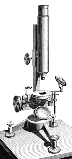 Mikroskop von Utzschneider und Fraunhofer in München. Abb.: Ausschnitt aus Lithographie um 1820