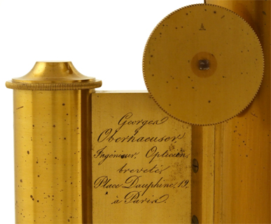 Pankratisches Dissektionsmikroskop von Georges Oberhaeuser, No. 790: Signatur