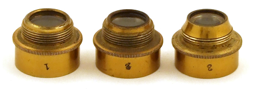 Trommelmikroskop Schiek in Berlin No. 942: Objektivlinsen 1, 2 und 3