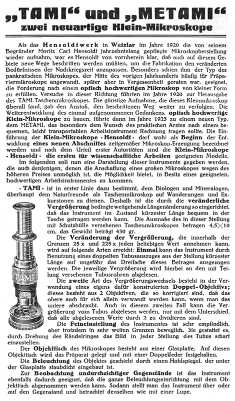 Hensoldt Tami und Metami aus: Mikroskopie für Naturfreunde (2) 1924