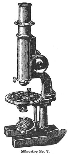 Fuess Mikroskop Stativ V. Abb. aus: R. Fuess: Neue Mikroskope für mineralogische und petrografische Untersuchungen. R. Fuess Berlin SW. // Alte Jacob-Strasse 108; Berlin1885