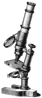 Kleines Mikroskop von Hartnack, zum Umlegen eingerichtet. Abb. aus: Heinrich Frey: Das Mikroskop und die mikroskopische Technik; 8. Auflage; Verlag von Wilhelm Engelmann; Leipzig 1886 