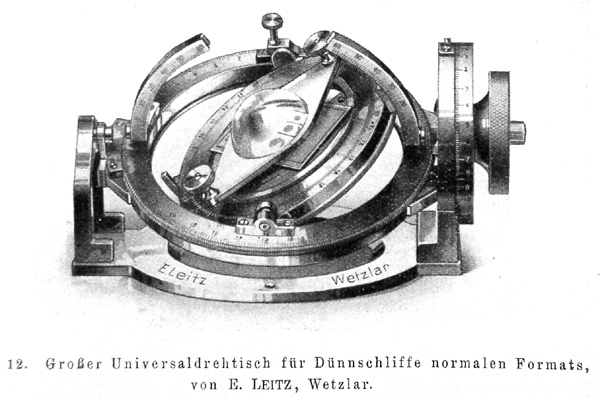 Universaldrehtisch UT4 von Leitz. Abb. aus: Max Berek: Mikroskopische Mineralbestimmung mit Hilfe der Universaldrehtischmethoden; Verlag von Gebrüder Borntraeger; Berlin 1924 