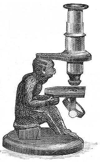 Moreau: "Monkey Microscope"; Abb. aus: Journal of the Royal Microscopical Society 1889: 113