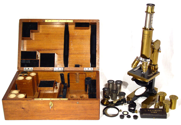 C. Reichert Wien: Großes Mikroskop No. 3233 mit Kasten und Zubehör