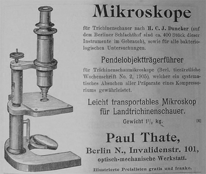 Werbung von Paul Thate in "Der Trichinenschauer", Johne, 11.Auflage, 1907