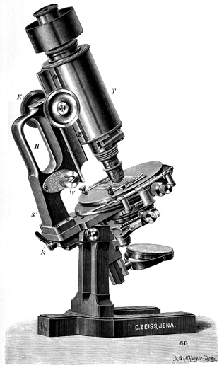 Carl Zeiss Jena: Stativ Ic. Abb. aus: Carl Zeiss Optische Werkstätte Jena: Mikroskope und mikroskopische Hilfsapparate; 32. Ausgabe; Jena 1902